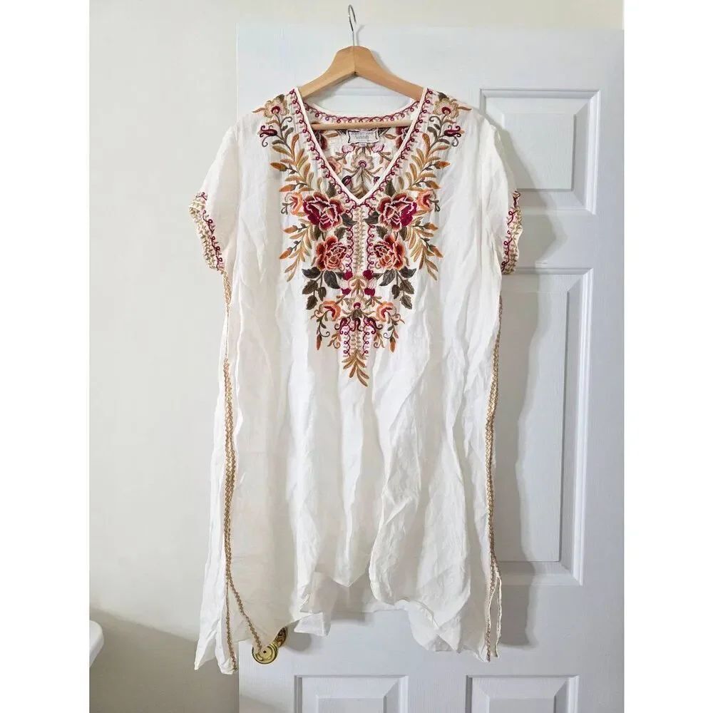 Johnny Was White Embroidered Dress XL